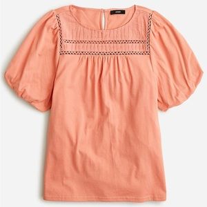 J. Crew Dusty Peach Lace-trim puff-sleeve T-shirt